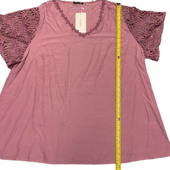 Bloomchic Purple V Neck Floral Lace Sleeve Patchwork Size 26 - Picture 4 of 5